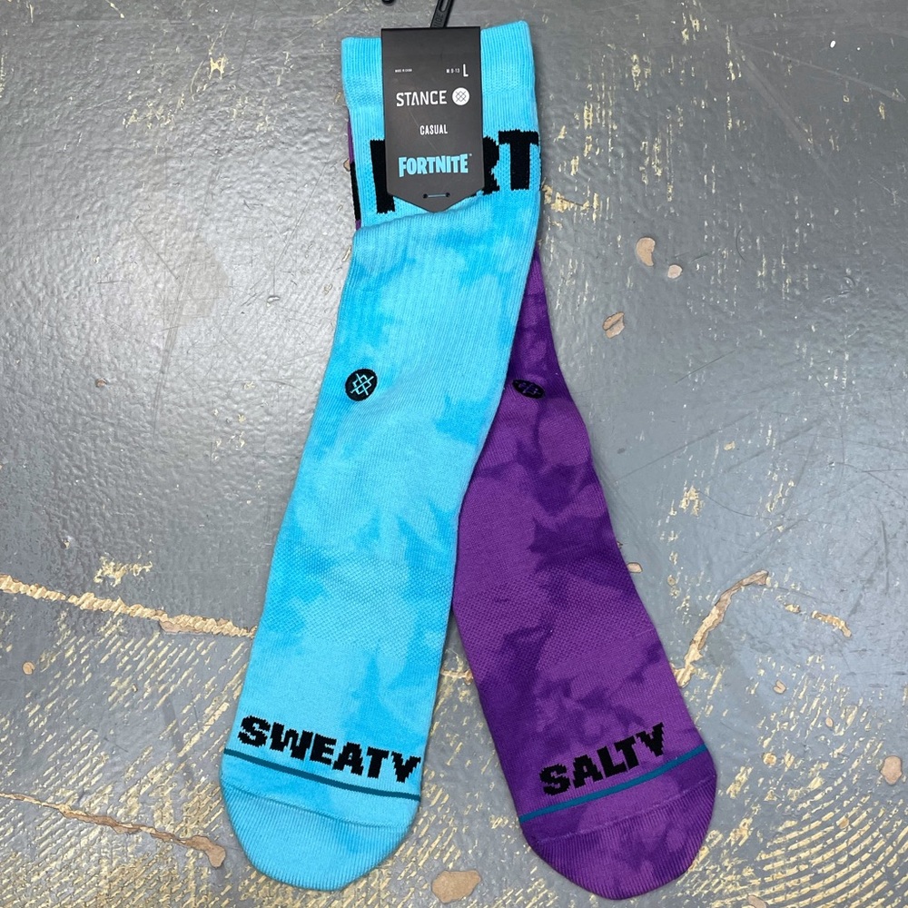 Stance Fortnite Crew Socks Casual Large Acid Wash Purple Blue Victory Royale